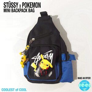 Rare Stussy x Pokemon Pikachu Backpack blue black mini bag backpack New no tags